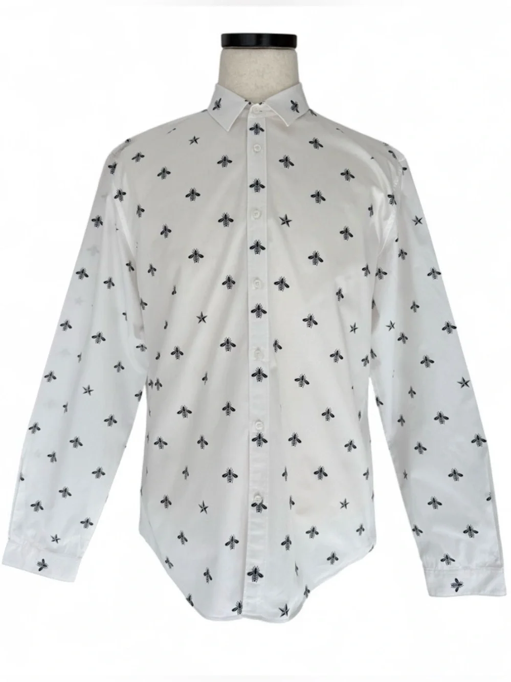 Gucci White Cotton Bee Graphic Print Button-Front Shirt Size 43/17. Never Worn
